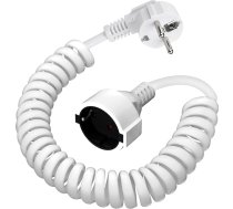 DewinLVD Pagarinātājs, zemējuma kontakts spirālveida pagarinājums 0,6 m līdz 2 m max IP20 spirālveida kabelis H05VV-F 3G 1 mm² 250 V 16 A max 3680 W mājas birojam balts