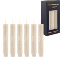 Rustic Taper Candles Set of 6 White - īsas vakariņu sveces, 8 stundas degšanas laiks, konusveida, paredzētas sveču turētājiem, bez aromāta, bez palmu eļļas, krāsotas, adventes vainagam, kāzu un galda dekorēšanai