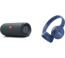 JBL Flip Essential 2 Bluetooth kaste melnā krāsā - ūdensizturīgs pārnēsājams skaļrunis un Tune 510BT - Bluetooth austiņas austiņām uz ausīm zilā krāsā