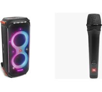 JBL PartyBox 710 melnā krāsā - pārnēsājams un pārvietojams Bluetooth skaļrunis un PBM 100 - dinamiskais vokālais mikrofons ar kabeli melnā krāsā