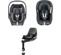 Maxi-Cosi FamilyFix 360 i-Size pamatne, Pebble 360 i-Size bērnu sēdeklītis, Pearl 360 i-Size mazuļu autokrēsliņš komplektā - FlexiSpin rotācija, Click & Go uzstādīšana, 0-4 gadi, 40-105 cm, grafīts