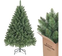 SALCAR 120 cm mākslīgā Ziemassvētku eglīte, reālistiska Ziemassvētku eglīte ar 290 galotnēm, zaļa Nordmann egle ar salokāmo sistēmu, aptuveni 86 cm liela eglītes diametrs