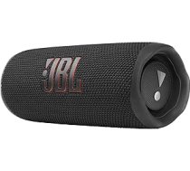 JBL Flip 6 Bluetooth kaste melnā krāsā: Ūdensizturīgs, pārnēsājams skaļrunis ar divvirzienu skaļruņu sistēmu jaudīgai skaņai, līdz pat 12 stundām bezvadu mūzikas atskaņošanas.