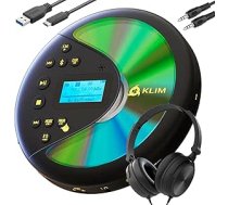 KLIM Discover ar austiņām - pārnēsājams CD atskaņotājs ar ilgstoši darbojošos akumulatoru - saderīgs ar MP3 CD atskaņotāju - SD karte, FM raidītājs, Bluetooth - ideāli piemērots automašīnām - pārnēsājams CD atskaņotājs - melns/zelt