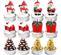 12 mini tējas lukturīšu Ziemassvētku sveces Ziemassvētku tējas lukturīši 5 x 4 cm Ziemassvētku sveces galda rotājums Santa Sniegavīrs Ziemassvētku vakars Traks Ziemassvētku sveces