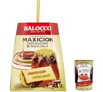 3 x Balocco Pandoro Maxiciok Ziemassvētku konfektes pildītas ar pistāciju krēmu un lazdu riekstu krēmu, pārklātas ar tumšo šokolādi un sasmalcinātām karamelizētām pistācijām 800 g + Itālijas gardēžu polpa 400 g