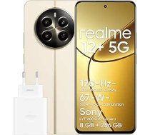 realme 12+ 5G viedtālrunis 8+256 GB ar NFC, Dual-SIM karte, Chipsatz Dimensity 7050 5G, AMOLED-Display līdz 120 Hz, Smart Touch regenfest, SUPERVOOC līdz 67 W, smilškrāsas (adapteris ir iekļauts)
