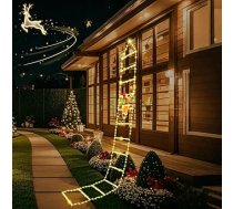 3M LED Ziemassvētku kāpnes pasaku gaismas ar 338 LED diodēm, ar Ziemassvētku vecīti, silti balts Ziemassvētku apgaismojums ar 8 režīmiem, taimeri un atmiņu, ūdensizturīgs Ziemassvētku rotājums iekštelpu āra eglītei