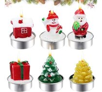 6 mini tējas lukturu Ziemassvētku sveces, Ziemassvētku Ziemassvētku sveces, roku darbs, smalks Ziemassvētku vecītis, sniegavīrs, sniega cilvēks, priežu čiekuri, Ziemassvētku eglīte, Ziemassvētku dekorēšanas dāvanas Ziemassvētku Ziemassvē