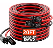 VEVOR Saules kabelis 6,1 m pagarinājuma kabeļu komplekts, 10AWG kabelis ar ūdensnecaurlaidīgiem sieviešu un vīriešu savienotājiem, PV kabelis saules paneļiem mājās, jūrā un autofurgonā, melns un sarkans