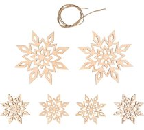 Rayher 46622505 Sniegpārsliņas Ziemassvētku rotājums, FSC sertificēta koksne, dabīgs, 5 - 9 cm + aukla 0,5 m, 6 gabaliņu iepakojums