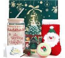 Weihnachtsgeschenke für Frauen, 7 Stück Wellness Geschenke Inklusive Weihnachtskerzen, Weihnachtsgläser mit Strohhalm und Deckel, Klein Weihnachtsgeschenke Für Mama