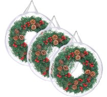 3 x caurspīdīgs vainagu glabāšanas maisiņš ar rokturiem 76 cm apaļa Ziemassvētku vainagu vainagu vītņu glabāšanas konteinera rāvējslēdzēja soma Ziemassvētku sezonai balta
