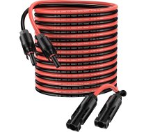 Saules kabelis 10 m 4 mm² saules paneļa pagarinājuma kabelis 12AWG IP68 ūdensizturīgs Adater kabelis ar sieviešu un spraudņu savienojumiem (10 m sarkans + 10 m melns)