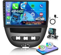 8 Core Qualcomm 4G+64G Autoradio für Toyota Aygo/Peugeot 107/Citroen C1 2004-2014 mit Wireless Carplay & Android Auto, 9 Zoll Android Autoradio mit WiFi/GPS/Bluetooth 5.1/DPS Hi-Res/FM RDS Radio