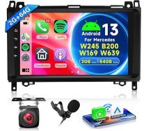 2G + 64G bezvadu Carplay Android 13 auto radio 2 DIN Mercedes Benz A/B klases W169 W245 B200 W639 Vito Viano W906 Sprinter 9 collu auto radio Android auto navigācija GPS WiFi Bluetooth FM/RDS
