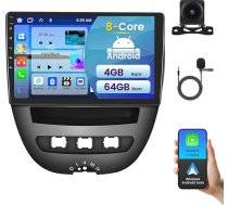 8 Core 4 + 64 GB: Inefala Android 15 Auto radio Peugeot 107/Toyota Aygo/Citroen C1 2004-2014 ar Wireless Carplay Android Car, 10 collu displejs Radio Bluetooth ar GPS WiFi DSP RDS/FM Mik aizmugurējais