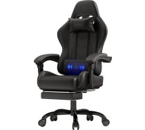 JUMMICO Spēļu krēsls masāža, biroja krēsls ergonomisks ar masāžas jostas spilvenu, Gamer krēsls regulējams atzveltne 90-135° un kāju balsts, spēļu krēsls 150 kg kravnesība, melns