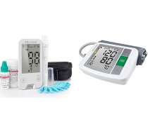 Medisana MediTouch 2 glikozes līmeņa mērītājs mmol/l 79034, ieskaitot starta komplektu, glikozes līmeņa mērītājs diabēta slimniekiem + BU 510 asinsspiediena mērītājs augšdelma augšdelmam bez kabeļa, aritmijas displejs, WHO