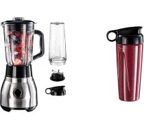Komplekta komplekts: Russell Hobbs blenderis 2-in-1 [1,5 l stikla trauks maisītājam un 0,6 l mini smūtijveidotājam - To-Go dzeramā pudele ar vāku] 23821-56 + Russell Hobbs To-Go 700105 dzeramā pudele