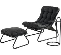 Grand patio atpūtas krēsls, āra dārza atpūtas krēsls, atpūtas krēsls, sauļošanās krēsls, izturīgs pret laikapstākļiem, klāja krēsls ar sānu galdiņu un dārza tabureti, mīksts polsterējums, dārzam, terasei, kravnesība 150 kg, tumšs