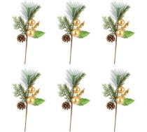 23GUANYI Pack of 6 egļu zari, mākslīgie kā īsti, Ziemassvētku priežu skujas ar sarkanām ogām, priežu čiekuri, ogu apdare, Ziemassvētki amatniecībai, ziedu kompozīcijas, vainags, ziema, svētki