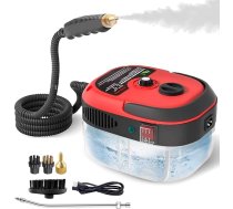 Tvaika tīrītājs, 2500 W pārnēsājams rokas tvaika tīrītājs, 1000 ml liela ūdens tvertne, regulējams ar 6 ātrumiem un 3 veidu birstes galviņām, paredzēts virtuves mēbelēm, grīdām, vannas istabai, automašīnai, logiem (sarkans)