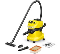 Kärcher WD 4 P V-20/5/22 putekļsūcējs mitram un sausam putekļu sūcējam, plastmasas konteiners, dzeltens, 5 m kabelis, 2,2 m iesūkšanas šļūtene, ar ierīces ligzdu, grīdas spailes sprausla, Pull & Push bloķēšanas sistēma, dzeltens