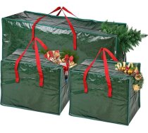 Vinsani® 3gab Extra Layer Ziemassvētku eglīte uzglabāšanas maisā ūdensizturīgs izturīgs rāvējslēdzēja soma auduma Ziemassvētku eglīte piederumi dekori rotājumi bumbiņas Tinsel Lights organizators ar rokturiem