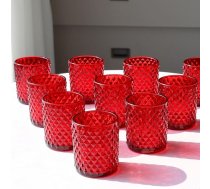 Woho Sarkanās votive sveču turētāji Bulk Pack of 12 stikla tējas gaismas turētāji kāzu galda dekorēšanai Diamond Tealight turētājs ar kniedes Ziemassvētku ballītei Holiday Home Decoration