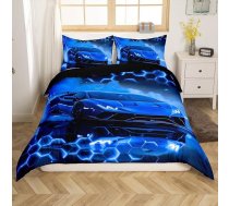 Homemissing Blue Sports gultas veļas komplekts 135 x 200 cm Teenagers Extreme Sports gultas veļas komplekts zēniem meitenēm Neon Honeycomb Hexagonal sega segu komplekts Race Car Print