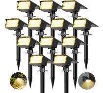 kolpop Pack of 12 / 77 LED saules starmeši āra dārzam, 3000 K silti balta saules starmeši, IP65 ūdensizturīgs, 3 režīmi, 800 LM saules gaismas, saules gaismas no krēsla līdz rītausmai pagalmam, kokiem, ceļam