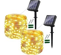 Saules virtenes Lights āra 2 Pack 14M Waterproof 120 LED 8 Modes Copper Wire Decoration Solar String Lights for Trees Garden Patio Yard Wedding (Warm White)