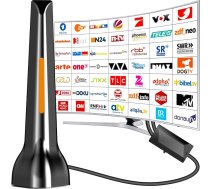DVBT2 antena, iekštelpu antena DVB-T un DVB-T2 antenas ar pastiprinātāju, liels darbības rādiuss un 360° uztveršana, iekštelpu antena televizoriem ar spēcīgu magnētisko pamatni, piemērota 4K 1080p - 3M kabelis