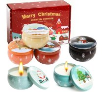 Obcxin Ziemassvētku sveces, 6 aromātisko sveču komplekts, Ziemassvētki, 100% dabīgs sojas vasks, 2,5 oz aromātisko sveču dāvanu komplekts, Ziemassvētku dāvanas, sveču dāvanu komplekts Ziemassvētkiem, dzimšanas dienai, Valentīna dienai