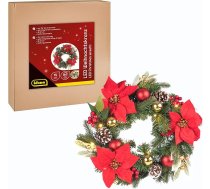 Idena 31902 LED Ziemassvētku vainags ar 15 LED diodēm silti baltā krāsā, aptuveni 40 cm, Adventes vainags ar rotaslietām sarkanā zelta krāsā, Ziemassvētku rotājums iekštelpām, darbināms ar baterijām un taimeri