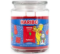 Haribo aromātiskā svece stiklā | Winter Cherry 510 g | Augļu ķiršu aromāts ar karameli un kanēli | 100 stundu degšanas laiks | Dubultā dakts | Ziemassvētku svece stiklā | Dāvanu ideja ziemai
