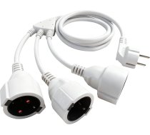 Pagarinātājs 2 m, dubultā kontaktligzda kontaktligzdas adapterim, 3 veidu Schuko kontaktligzdas, vairākas kontaktligzdas, dubultā kontaktligzda ar elastīgu kabeli mājai, birojam, virtuvei, 250 V, 16 A, 1,5 mm², balts