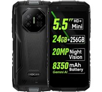 DOOGEE Mini āra viedtālrunis Fire 3 Ultra, 24GB + 256GB (2TB SD), 20MP nakts redzamības kamera, 5,5 collu HD+ kompakts korpuss un neslīdošs dizains, 8350 mAh akumulators, Gemini KI, IP68 triecienizturīgs mobilais telefons, GPS NFC, melns