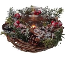 Ziemassvētku vainags laterna 22 cm Sarkanās ogas Ziemassvētku galda vainags