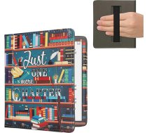 kwmobile Flip Case saderīgs ar Onyx Boox Leaf 2 - priekšējais nodalījums, siksniņa rokai - bibliotēkas motīvs, daudzkrāsains