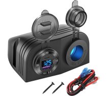 Telts tipa panelis 12 V USB ligzda Apgaismota cigarešu aizdedzinātāja ligzda, PD3.0 & QC3.0 Auto USB savienojuma alumīnija lādētājs ar LED voltmetru un slēdzi Ūdensizturīgs strāvas paneļa adapteris DIY komplekts