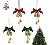Ziemassvētku vainags Loks ar zvanu 4 gabali Ziemassvētku loki Ornaments Ornaments Zvani ar koku Priežu čiekuri Ziemassvētku eglītei Sienas durvis Āra dārzs Dārza mājas apdare