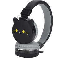 Yunseity bērnu austiņas ar mikrofonu, salokāmas austiņas ar mīļu dzīvnieku formu, bezvadu/vadu Bluetooth austiņas bērniem, TF atbalsts, FM radio, mazs melns kaķis