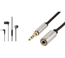Sennheiser CX 300S In-Ear austiņas ar universālo viedo tālvadības pulti, melnas un Amazon Basics - Stereo audio pagarinātājs vīriešiem/sievietēm, 3,5 mm, 1,8 m