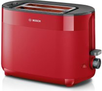 Bosch MyMoment TAT2M124 kompakts grauzdētājs ar integrētu maizes piederumu, ar atkausēšanas funkciju, automātisko izslēgšanos, pacelšanas funkciju, maizes centrēšanu, ideāli piemērots 2 šķēlītēm, 800 W, matēti sarkans