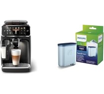 Pilnībā automātisks kafijas automāts Philips Series 5400 - LatteGo piena sistēma, 12 kafijas pagatavošanas veidi, intuitīvs displejs, 4 lietotāja profili, melns (EP5441/50) un Philips Kalk CA6903/10 Aqua Clean ūdens filtrs.