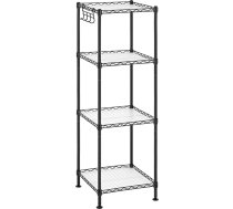 SONGMICS LGR104B01 Vannas istabas plaukts ar 4 līmeņiem, metāla plaukti 80 kg ietilpība 4 PP paneļi noņemami āķi 30 x 30 x 102 cm mazām telpām melns