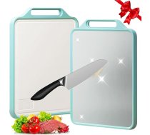 304 nerūsējošā tērauda un kviešu salmu divpusējā kapāšanas dēlis, PP griešanas dēļi ar rokturi, neslīdošs virtuves, gaļas, augļu un dārzeņu kapāšanas dēlis, viegli tīrāms, 15.5 x 11.8