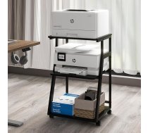 PUNCIA Printera galds ar riteņiem 3-līmeņu printeru statīvs ar regulējamu plauktu 50 x 40 cm Koka un metāla printeru statīvs printeru kopētājam, skenerim, birojam, melns